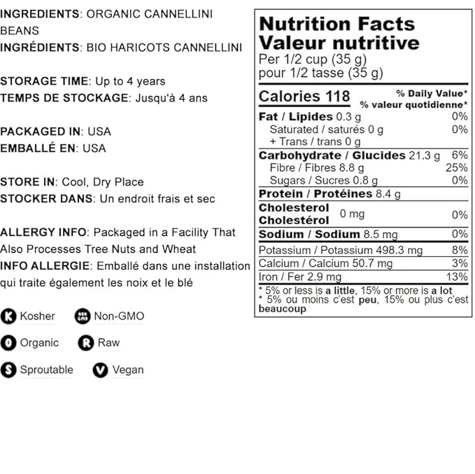Food to Live Organic Cannellini Beans, 2 Pounds ??Non-GMO, Dried White Kidney Beans, Sproutable