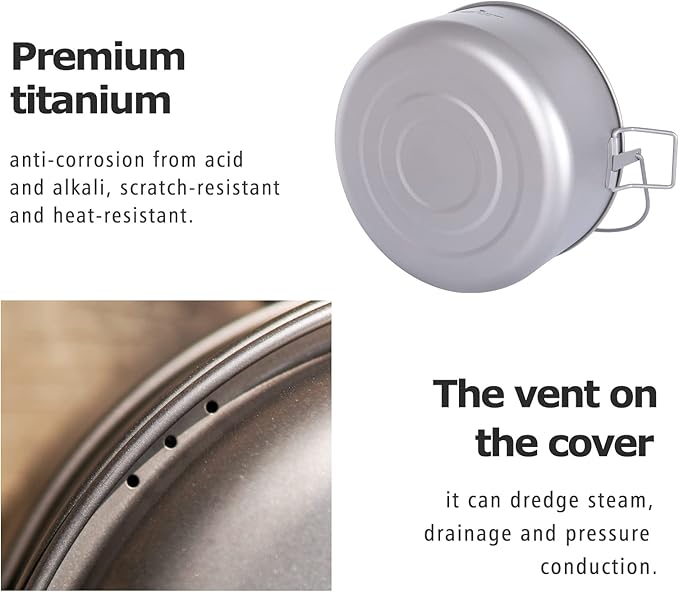 Boundless Voyage Titanium 4.5L Hanging Pot with Steaming Rack Folding Handle Outdoor Camping
