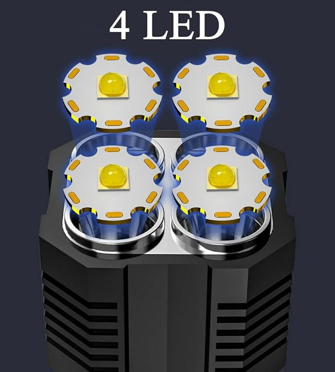 LED Flashlight USB Rechargeable, High Lumens Tactical Light with Sidelight, 4X LED, Zoomable
