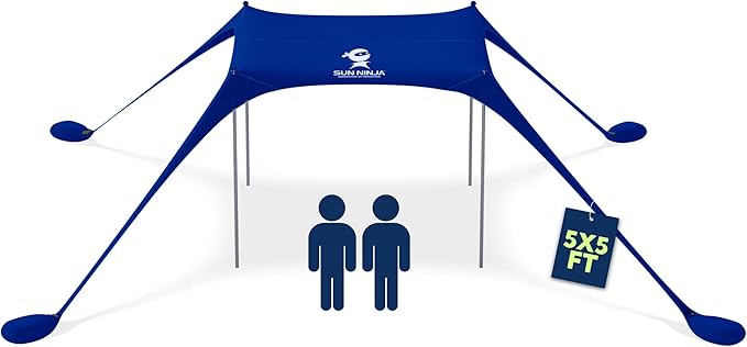 SUN NINJA Beach Tent Sun Shelter UPF50+ - Easy Pop Up Beach Canopy - Outdoor Shade for Camping
