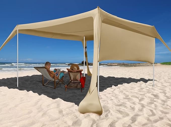 Beach Canopy Tent Shade with Sidewalls 10x10FT, 6.6FT Tall, UPF50+ Sun Shelter, Windproof & Water