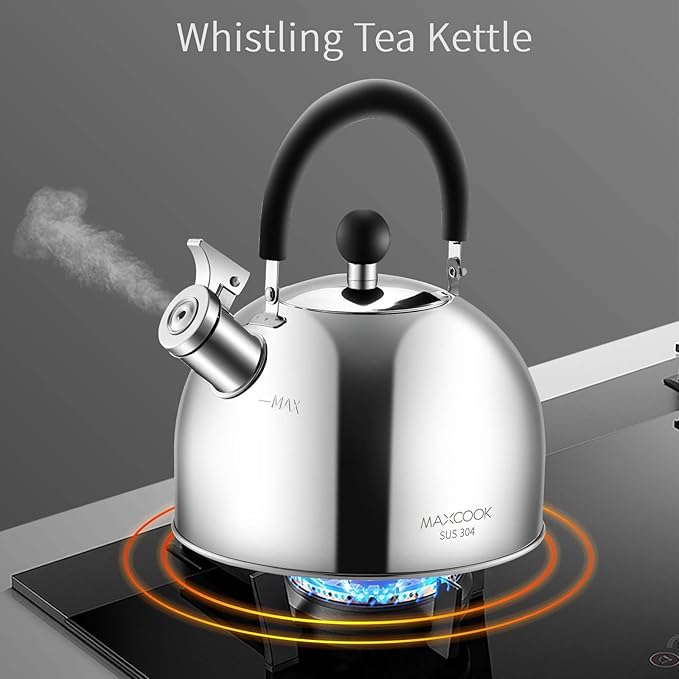 304 Stainless Steel Whistling Tea Kettle 3.17 Quart/3L Tea Pot, Suitable to Boiling Water & Tea on