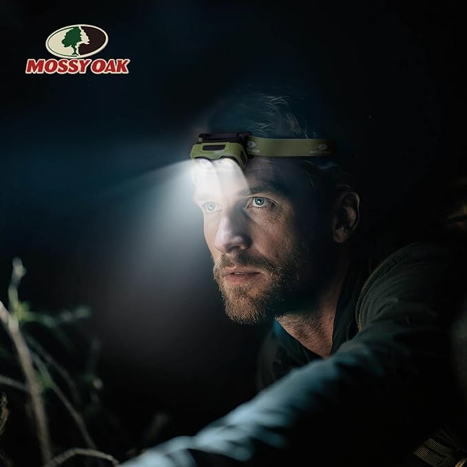 Mossy Oak 600 Lumens Rechargeable Headlamp, Lightweight LED Headlight with White & Red Light