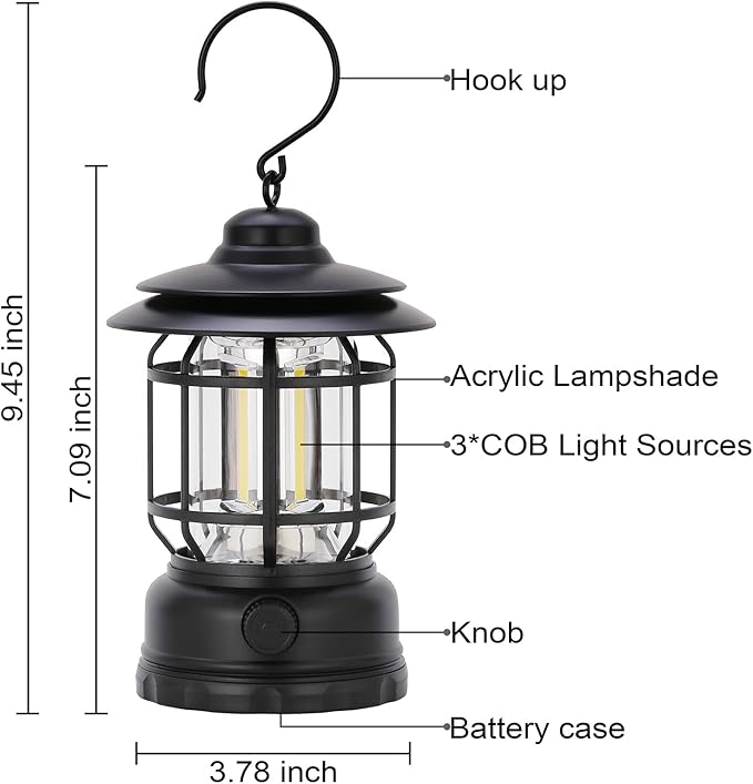 LED Camping Lanterns Rechargeable Portable, Vintage Style Tabletop Lantern, Stepless Dimming