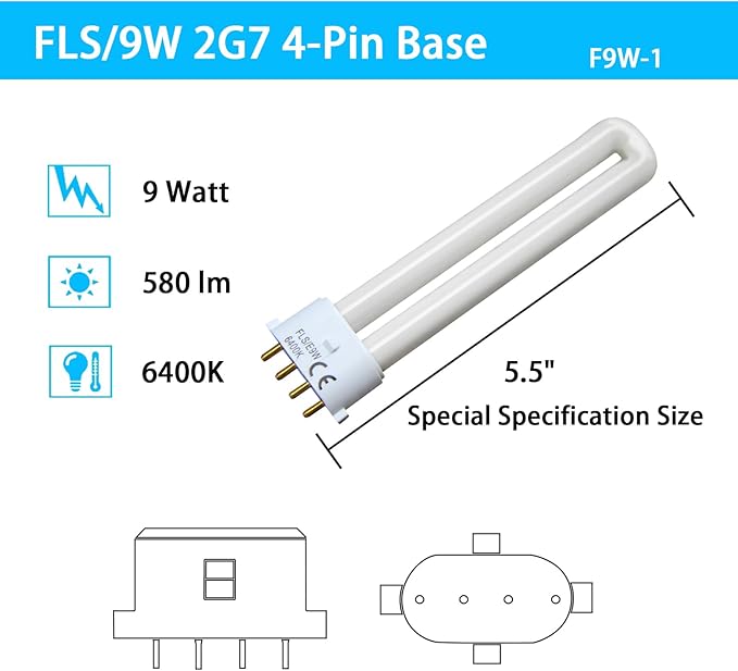 FLS/E9W 6400K 2G7 Base Camping Lantern Bulb, Replacement for Rayovac F9w-1, Kandolite 96500