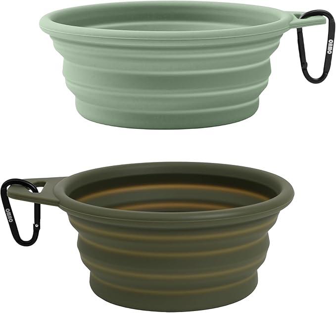 OHMO Collapsible Dog Bowl(2 Pack, Camo&Light Green 12oz/400ml) Premium Silicone Pet Water Bowls for