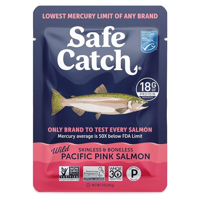 Safe Catch Wild Pacific Pink Salmon Skinless Boneless Wild-Caught Salmon Fish Pouch, Mercury