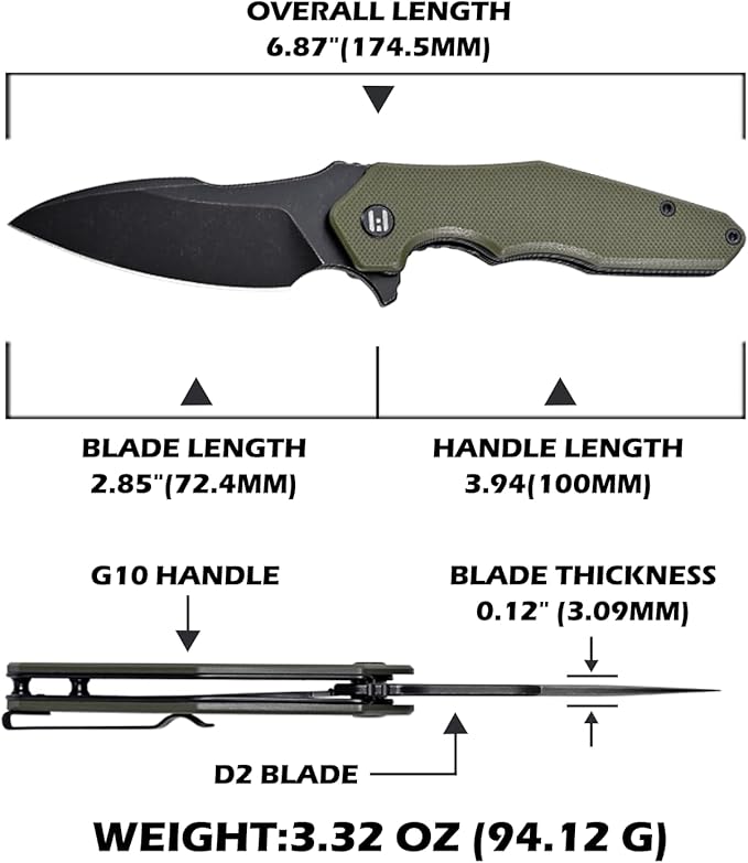 Hightron Mini Ventura Flipper Pocket Knife, 2.85" D2 Blade and Ergonomic G10 Handle, EDC Folding