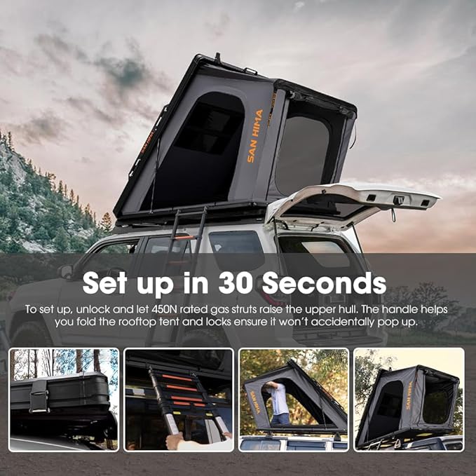Sanhima Rooftop Tent Hard Shell - Hotham Overland Aluminium Roof Top Tent w/Larger Space, LED Strip
