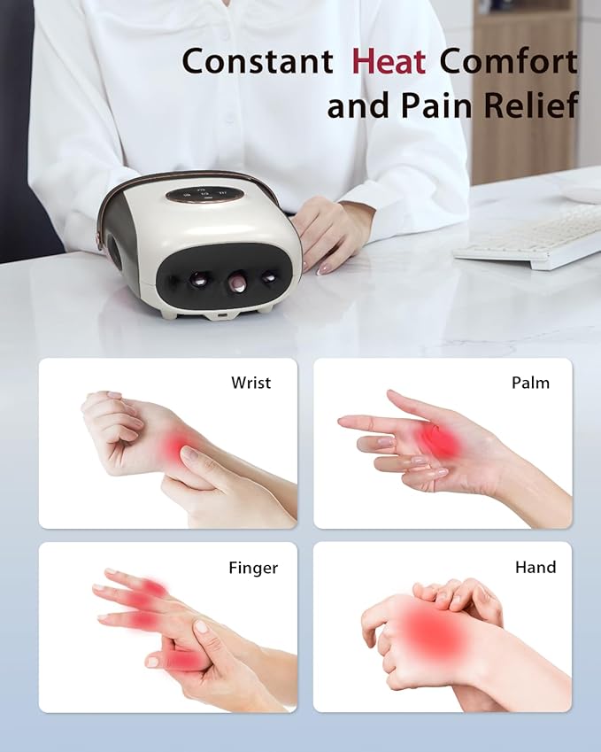 CINCOM Hand Massager with Heat and Compression, Finger and Palm Massage Machine for Pain Relief