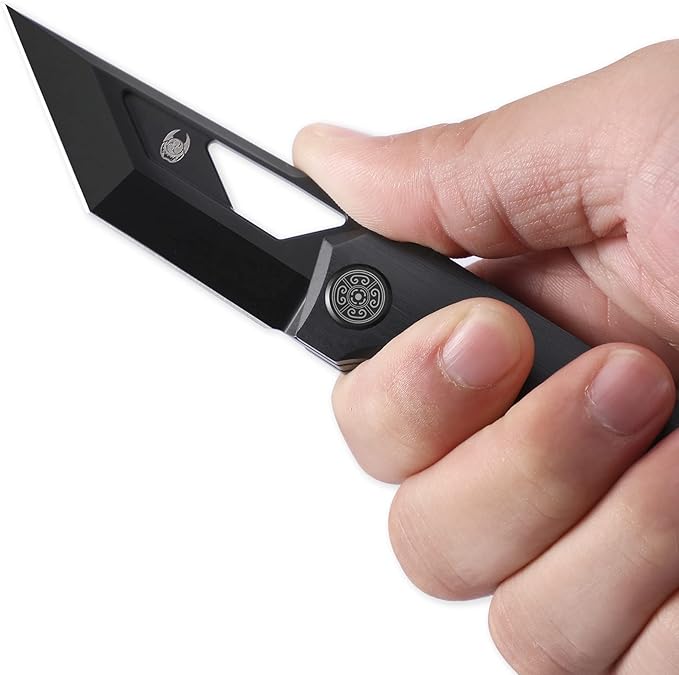 Knife Shimo Folding Knife,2.56" M390 Stonewashed Pocket Knife,3.86" Titanium Handle Frame Lock