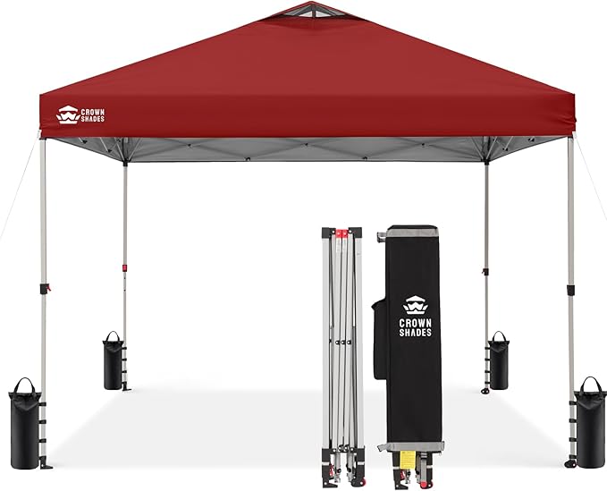 CROWN SHADES 12x12 Pop Up Canopy Outside Canopy, Patented One Push Tent Canopy with Wheeled Carry