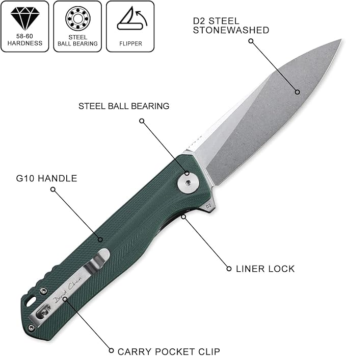 Petrified fish G10 handle D2 steel blade 2CR13 liner ball bearing flipper folding knife camping