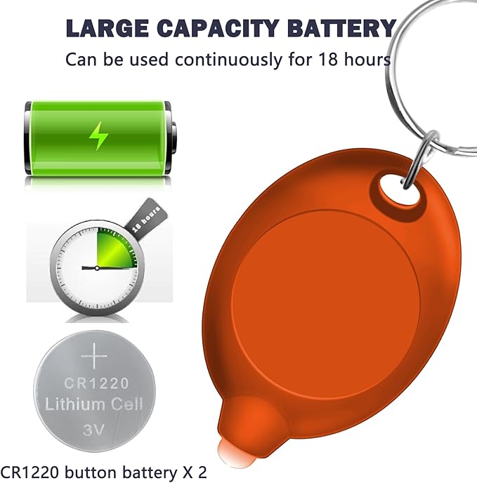 Mini LED Keychain Flashlight, 12 Lumen Orange Light, Portable Keyring Torch with Orange Shell
