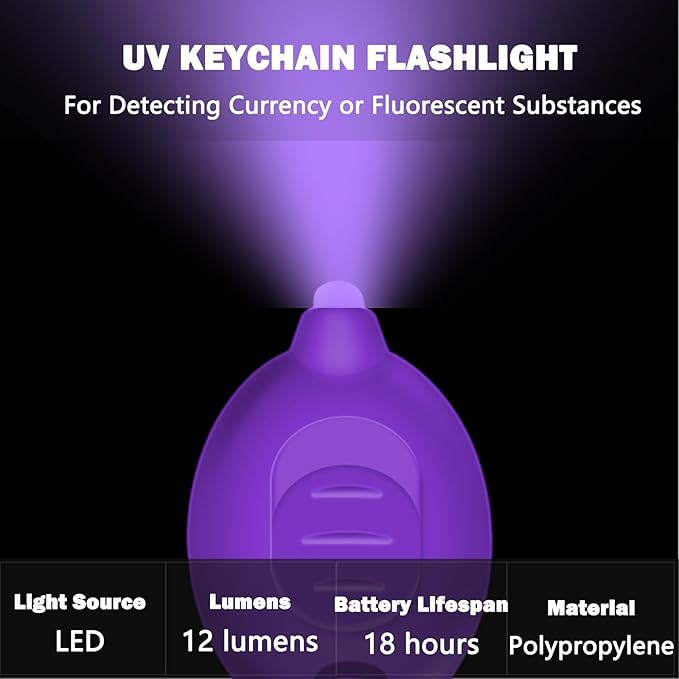 Mini UV Keychain Flashlight, Portable Black Light, 12 Lumen Ultra Bright Tiny Flashlight, Small