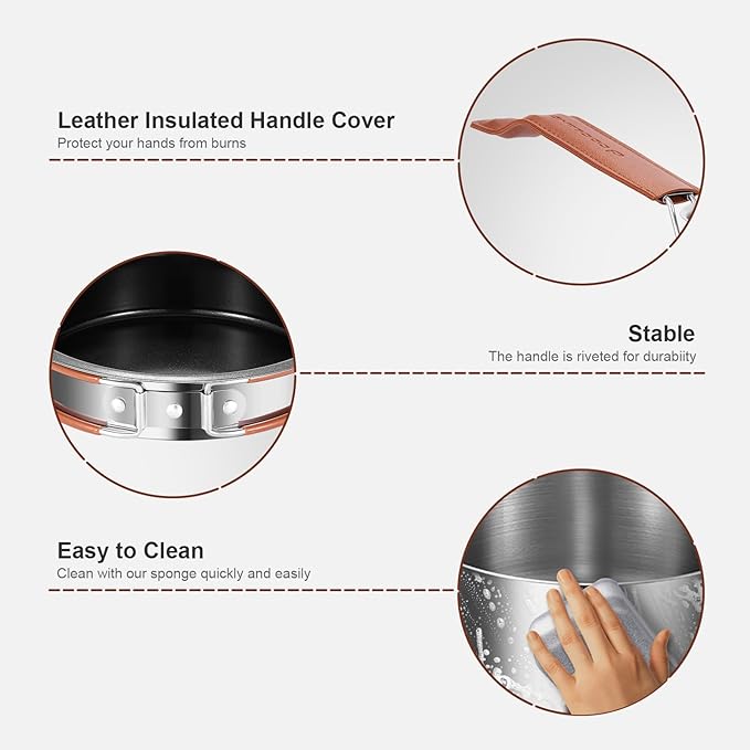 Odoland 10pcs Camping Cookware Stainless Steel Camping Pot and Pan Set with Plate Bowl Fork Knife
