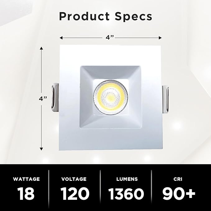 4-Inch LED Square Downlight Luminaire. Recessed Ceiling Light Fixture, 18-Watt, CCT 5 Color