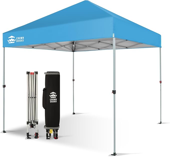 CROWN SHADES 8x8 Pop Up Canopy, Patented Center Lock One Push Instant Popup Outdoor Canopy Tent