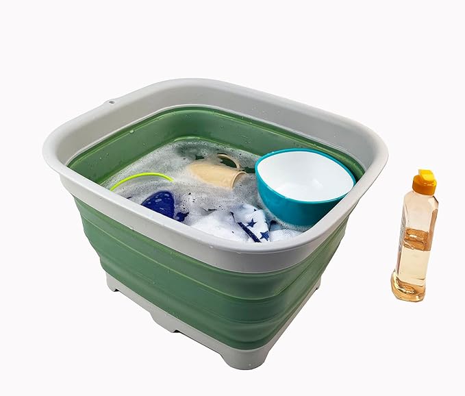 SAMMART 15L (3.9 Gallon) Collapsible Dishpan with Draining Plug - Foldable Washing Basin - Portable