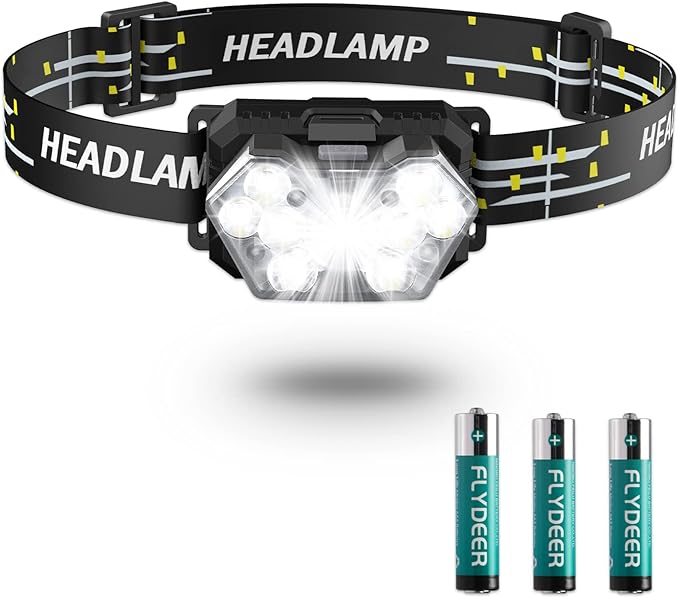 9 LED Headlamp Battery Powered, 1 Pack 2000 Lumens Headlight, 3 AAA Batteries Included, 6 Modes