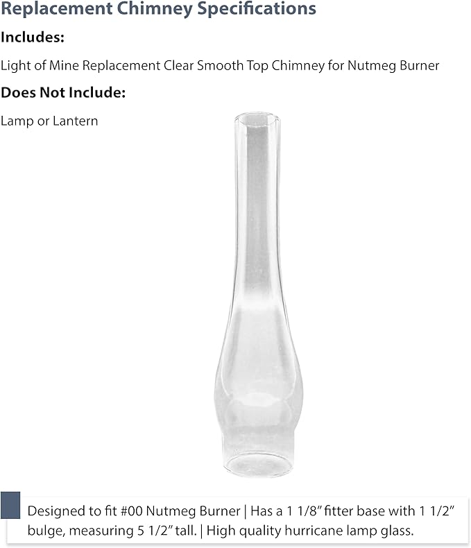 Light of Mine Oil Lamp Replacement Chimneys (1 1/8" x 5 1/2")
