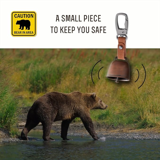 Loud Bear Bell with Silencer for Hikers, Bronze Colored Bear Bells with Emergency Whistle and