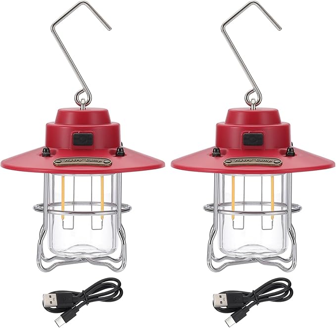 PATIKIL LED Camping Lantern, 2 Pack Vintage Rechargeable Lantern 3 Light Modes Portable Hanging