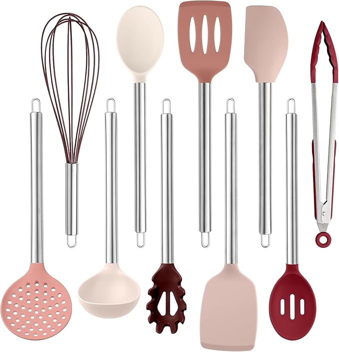 COOK WITH COLOR Silicone Cooking Utensils, Kitchen Utensil Set, Easy to Clean Silicone Kitchen