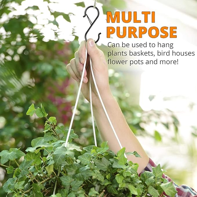 16 Pack Heavy Duty S Hooks with Safety Buckle - S Shaped Hooks for Hanging Plants, Clothes, Kitchen