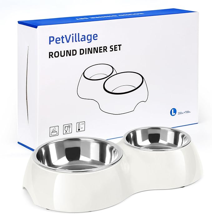 Elevated Dog Bowls Set - Non-Slip Raised Pet Feeder with Medium (10 oz) & Large (20 oz) Stainless