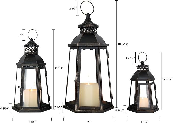 DECORKEY 19’’&16’’&8’’ Lanterns Decorative Outdoor & Indoor, Large Lantern for Front Porch, Metal