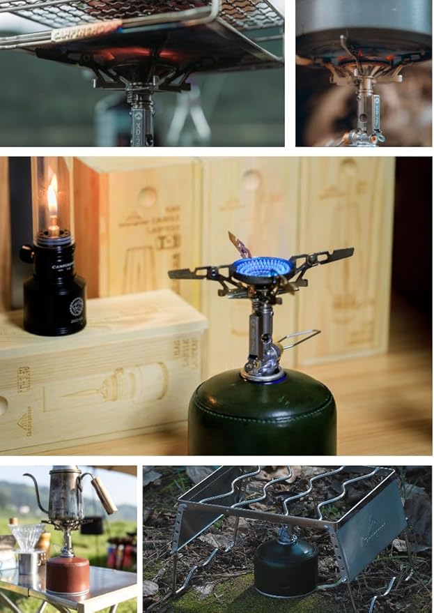 CAMPINGMOON Canister Top Stove Portable Compact Foldable w/igniter w/Gas Fuel Can Stabilizer