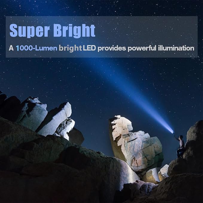 YIERBLUE Rechargeable Spotlight, Super Bright High Lumen LED Handheld Spotlight Long Lasting Large