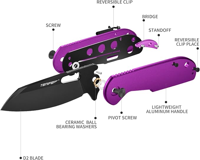 TONIFE Galaxy Mini Folding Knife with D2 Steel Blade and Aluminum Handle, EDC Pocket Tool for