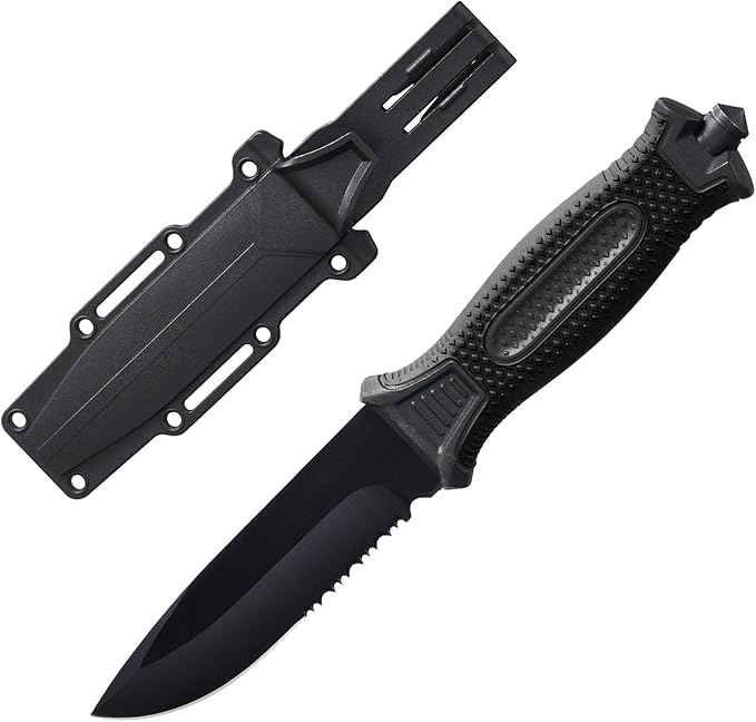 10" Fixed Blade Tactical Knives with Sheath and Clip, Stainless Steel Survival Hunting Bushcraft