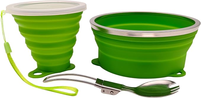 Mess Kit for Camping Silicone Collapsible Bowl Collapsible Cup and Stainless Steel Spoon for