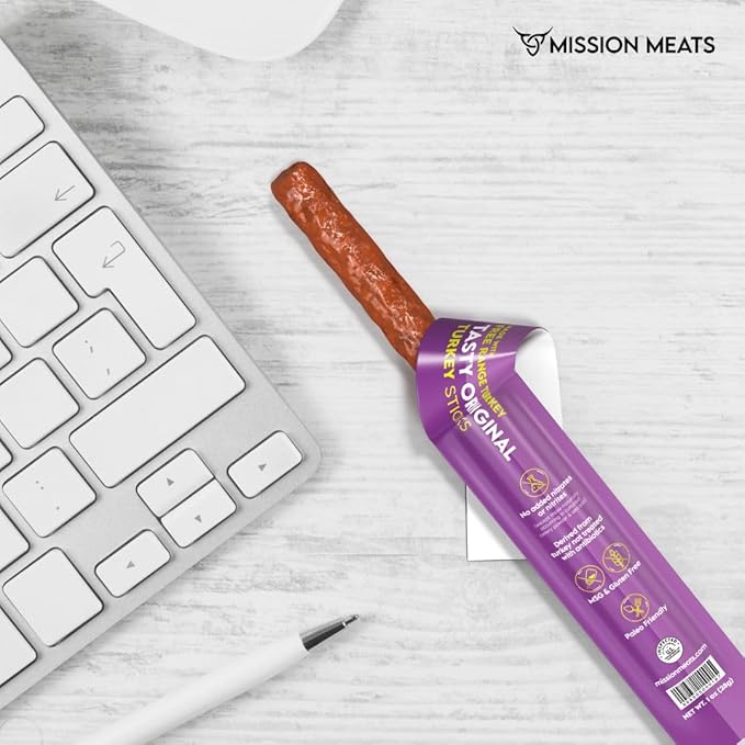 Mission Meats Turkey Sticks – 100% Free Range, Zero Sugar, Healthy Snacks, 9g Protein, Individually