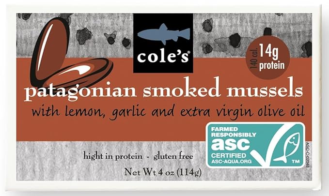 Cole?™s Patagonian Smoked Mussels Canned with Lemon & Garlic in Extra Virgin Olive Oil | 4oz