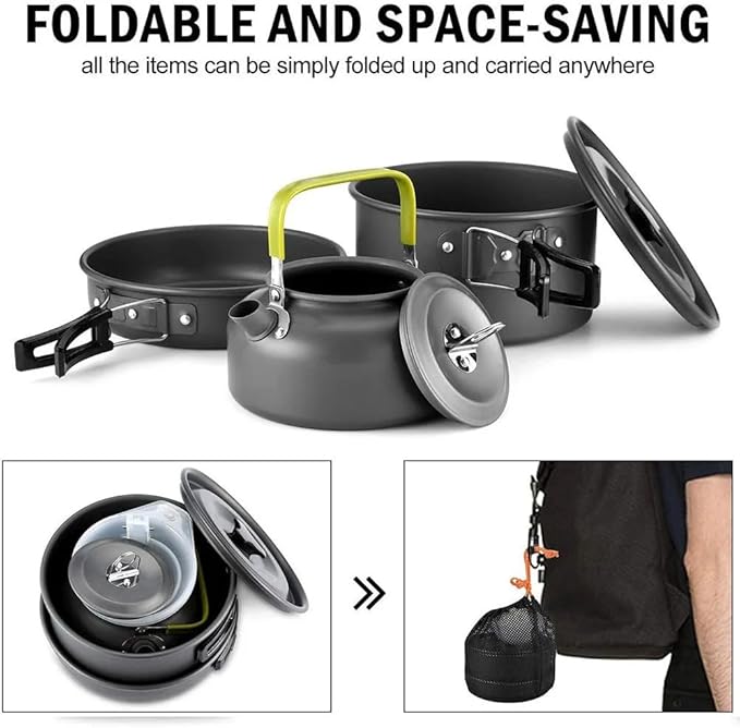 Camping Cookware Set Aluminum Nonstick Portable Outdoor Tableware Kettle Pot Cookset Cooking Pan