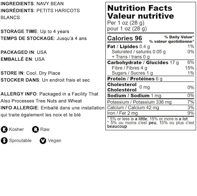 Food to Live Navy Beans, 5 Pounds ??Raw, Dried, Vegan, Kosher, Whole Small White Kidney Beans in