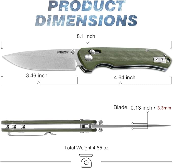 Axis Lock Folding Pocket Knife with Clip, 3.46" D2 Steel Drop Point Blade and G10 Handle, Crossbar