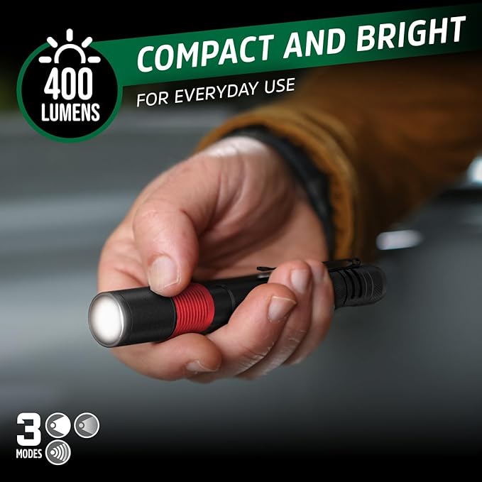 Energizer Rechargeable Penlight, 400 Lumens, IPX4 Water-Resistant, Lightweight Metal Compact
