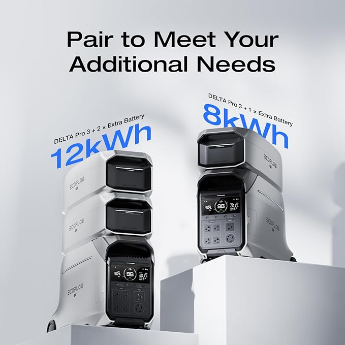 EF ECOFLOW 8kWh Portable Power Station: DELTA Pro 3 with Extra Battery, 120/240V 4000W AC Output