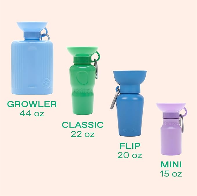 Springer Flip Portable Dog Water Bottle with Foldable Food Grade Silicone Bowl - 20 Ounce Travel