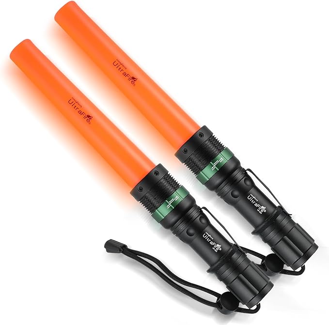 ULTRAFIRE 2pc 11-Inch Signal Traffic Wand Safty LED Flashlight 250 Lumen, Red Flashing Mode, Wrist