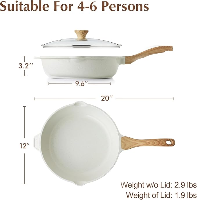 SENSARTE Nonstick Ceramic Saute Pan 12-Inch, 5QT Non-toxic Deep Frying Pan Skillet with Lid
