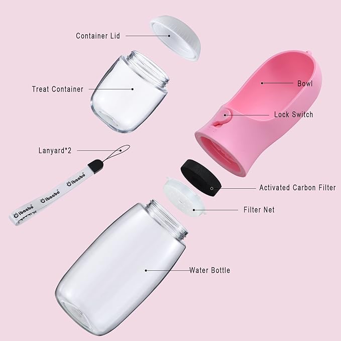Dog Water Bottle with Food Container, Travel Puppy Water Bowl, Portable Pet Dispenser, Dog Stuff
