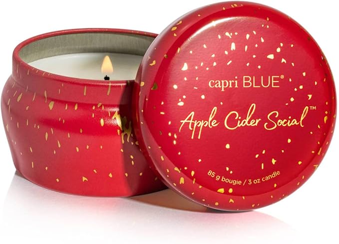 Capri Blue Glimmer Mini Tin - Apple Scented Candle with Mini Candle Holder - Soy Wax Blend - Capri