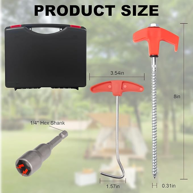 20 Pcs Tent Stakes Heavy Duty, 8 in Ground Anchors Screw in, Grow in the Dark Screw in Tent Stakes