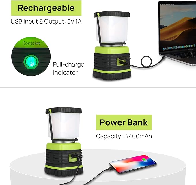 LED Camping Lantern Rechargeable, Consciot Camping Lights, 1000LM, 4 Light Modes, 4400mAh Power